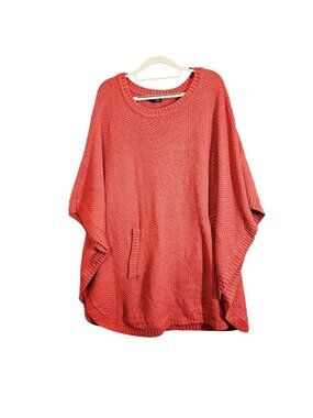 Lane Bryant Womens Red Textured Knit Poncho With Pockets Size 22/28